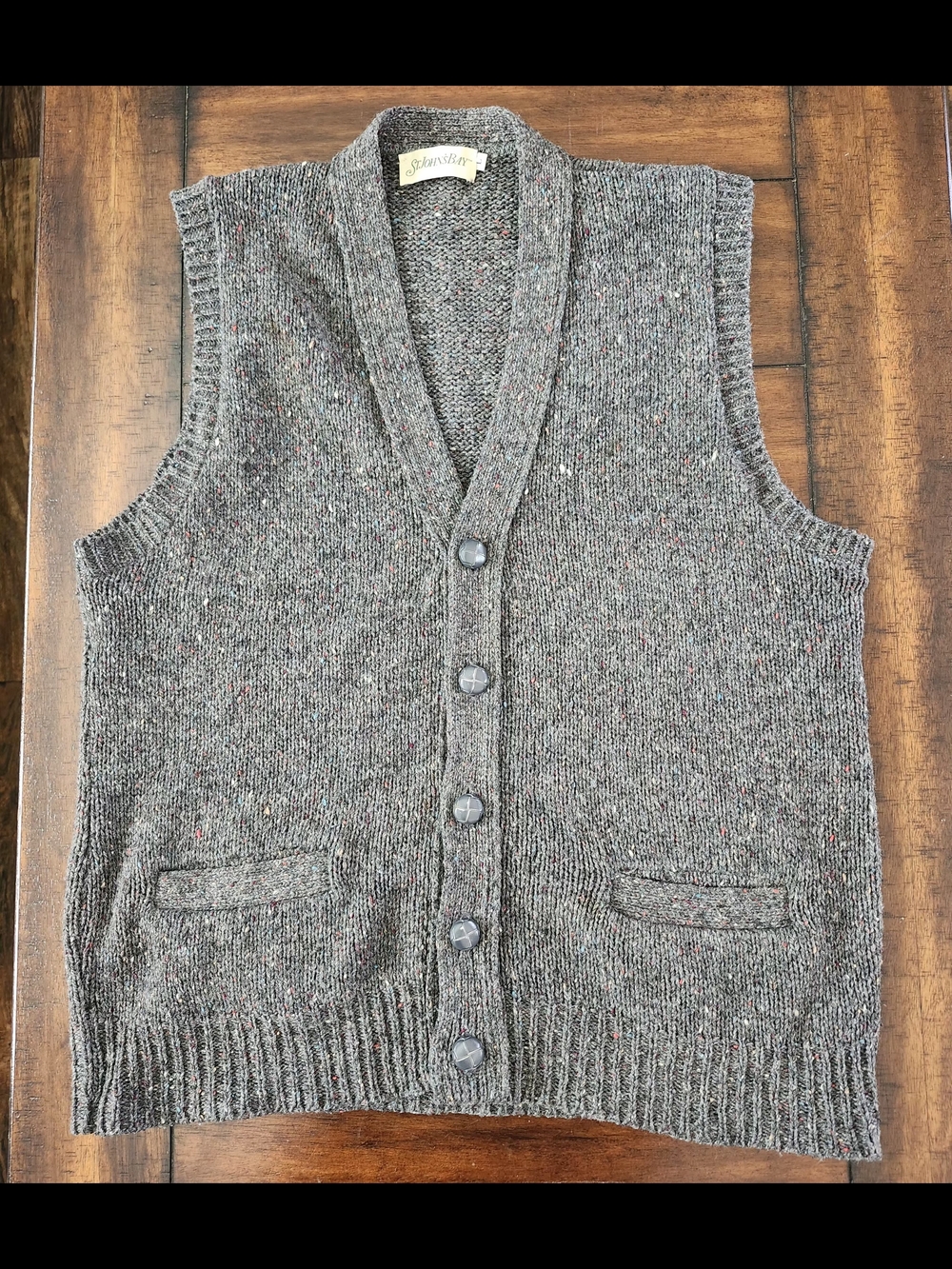 "Grandpa-core" Vintage Men's Knit Button-Front Cardigan Vest - Gray Speckled